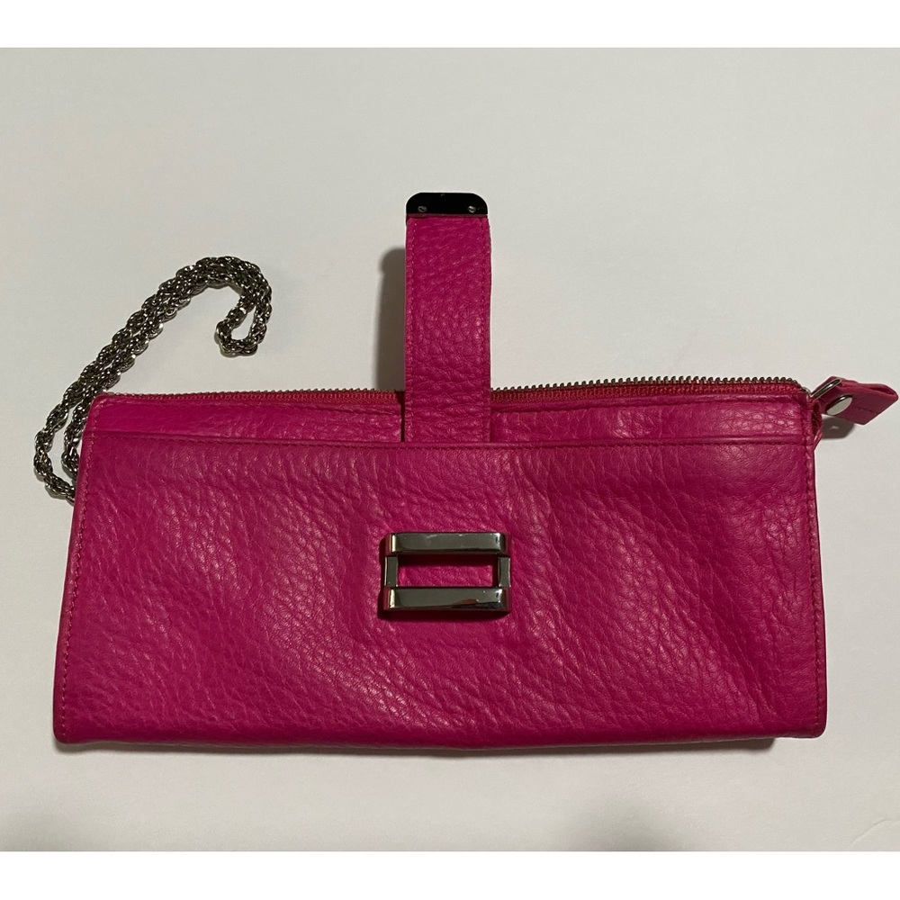 Liz Claiborne Leather Clutch Wallet Silver Chain Strap - Picture 7 of 12